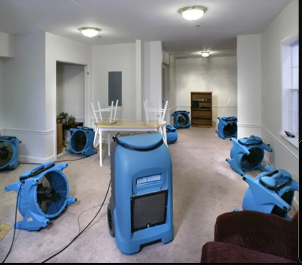 Air movers and dehumidifier setup for Water Damage Restoration in Whitestown